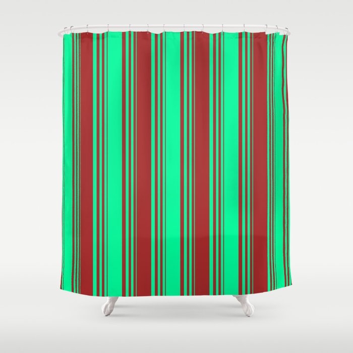 Green & Brown Colored Striped/Lined Pattern Shower Curtain
