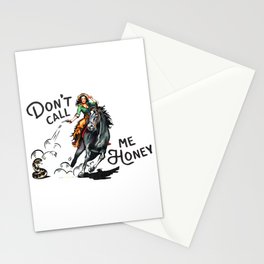 "Don't Call Me Honey" Cowgirl On Horseback Shooting a Rattlesnake Stationery Card