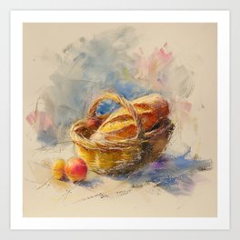 French bread in a basket artwork Art Print
