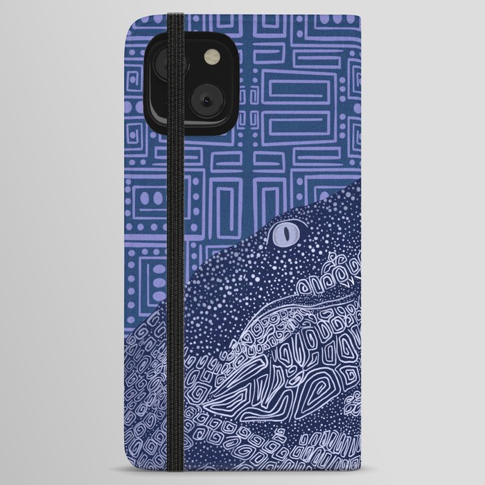 Blue crocodile on patterned background iPhone Wallet Case