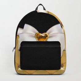 luxury gold and black bow gold Quilted Leather  Backpack | Yellow, Black And White, Digital, Leather, Modern, Ribbon, Leatherette, Buttoning, Graphic Design, Bow 
