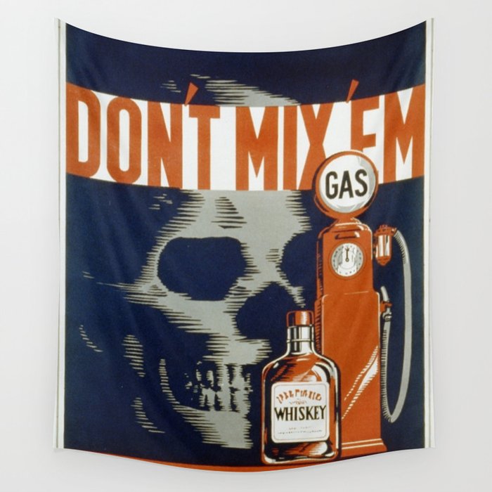 Don't mix 'em - Skull Whiskey Gas Illustration Wall Tapestry