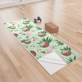 Lime in Coconut with Pink Plumeria Flowers Tropical Summer Pattern Yoga Towel