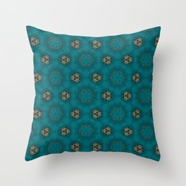Dark Cyan Marble with Gold Ornament Accent Throw Pillow