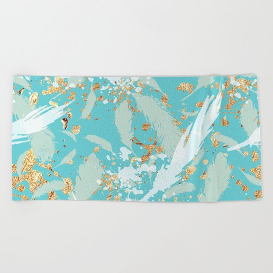 Feather peacock peach mint #2 Beach Towel