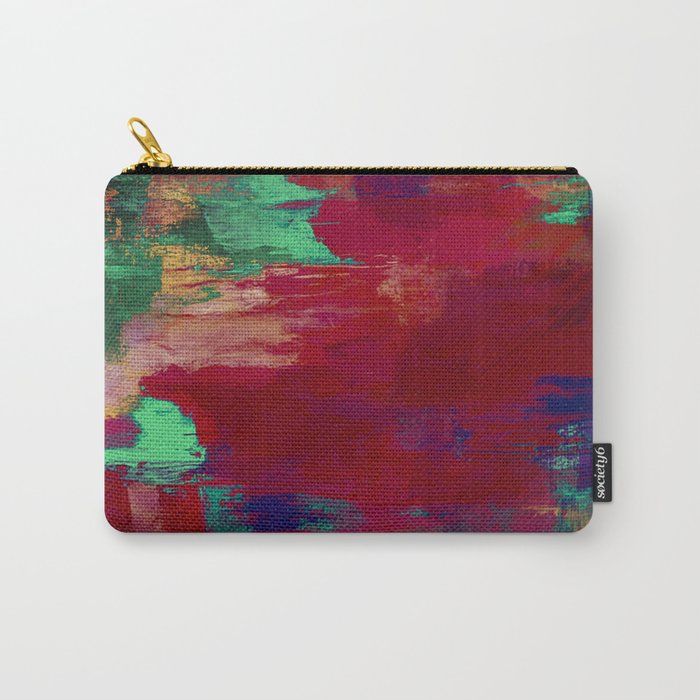 Crimson Overflow - Abstract, red, crimson, green, purple oil painting Carry-All Pouch