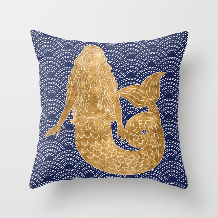 Golden Mermaid Throw Pillow