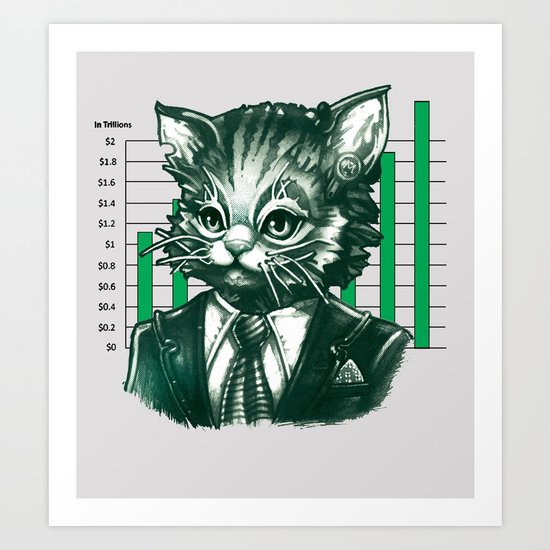 Blue Tooth Cat Deals in Trillions Art Print