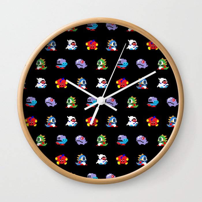 Bubble Bobble Retro Arcade Video Game Pattern Design Wall Clock