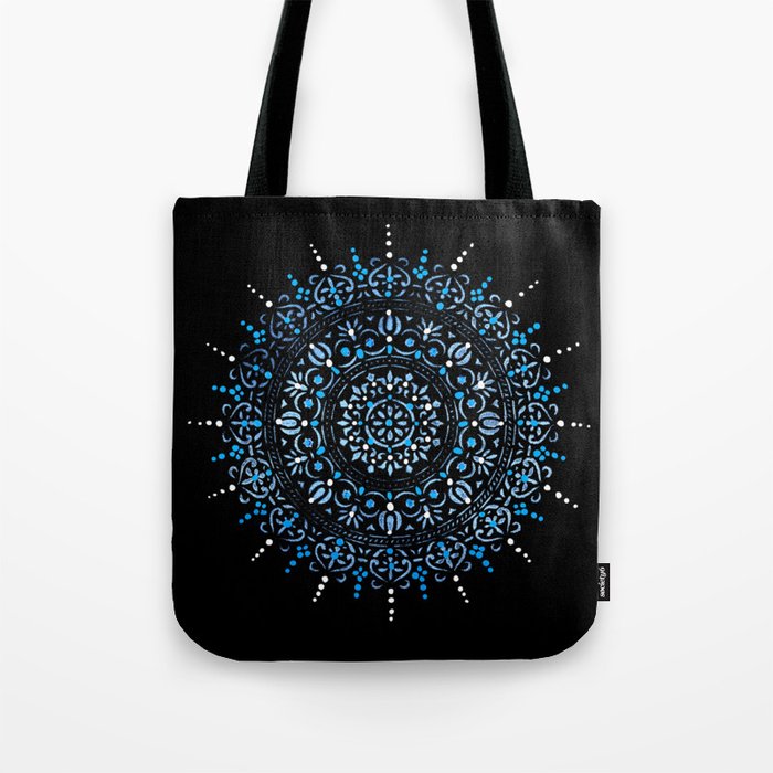 Blue Mandala Hand Painted Design Tote Bag by AngelaDufour