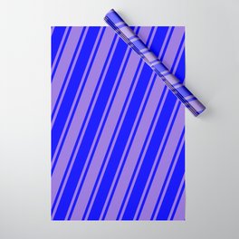 [ Thumbnail: Blue and Purple Colored Stripes Pattern Wrapping Paper ]