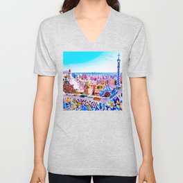 Park Guell Watercolor painting V Neck T Shirt