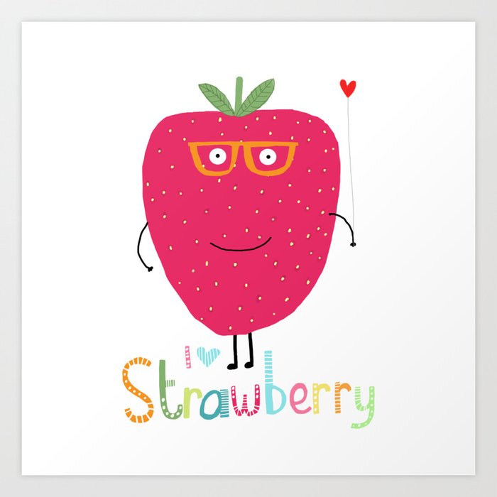 Funny Strawberry with Cool Glasses Illustrated by Artist Carla Daly Art Print