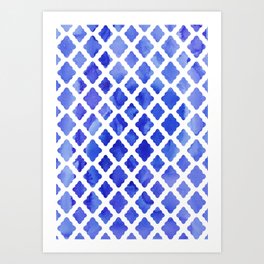 Watercolor Diamonds in Cobalt Blue Art Print