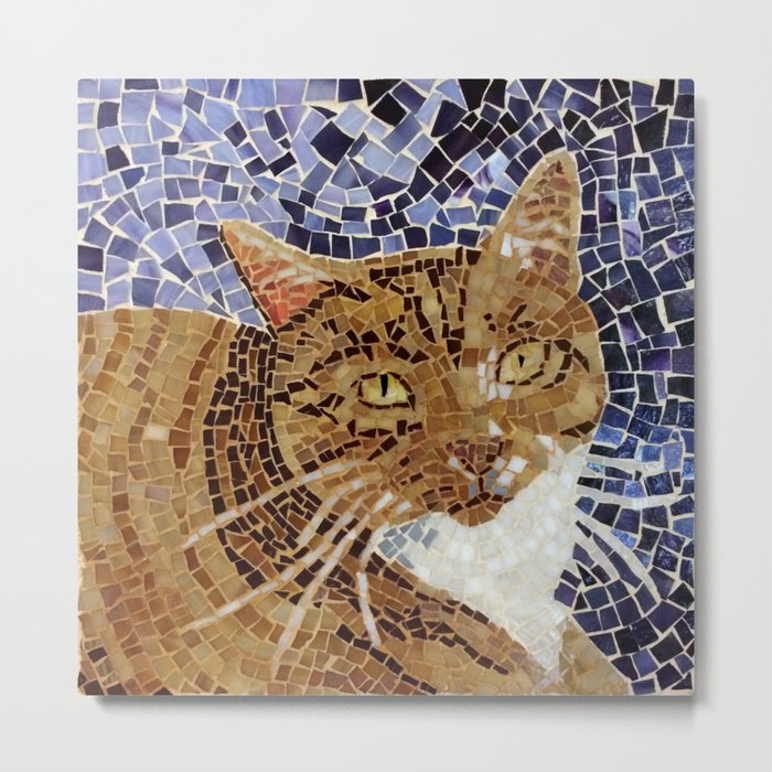 Tiger Cat - Stained Glass Mosaic Metal Print