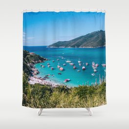 Brazil Photography - Bay With Turquoise Water And Boats Shower Curtain