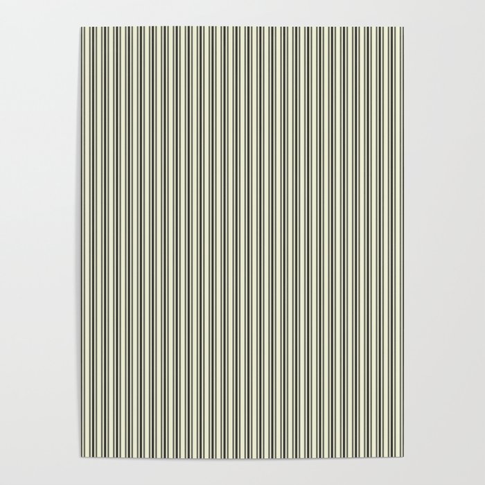 Trendy French Beige Mattress Ticking Black Double Stripes Poster