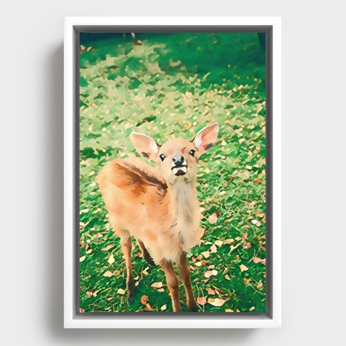 Hello Deer - Realistic Deer Drawing Framed Canvas