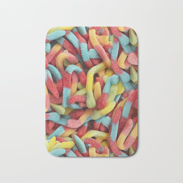 Neon Sour Gummy Worms Photo Pattern Bath Mat