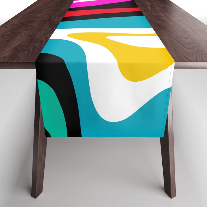 New Groove Retro Swirl Abstract Pattern in Bright 80s Colors Table Runner