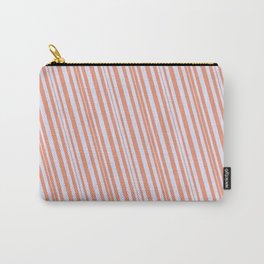[ Thumbnail: Dark Salmon & Lavender Colored Stripes Pattern Carry-All Pouch ]