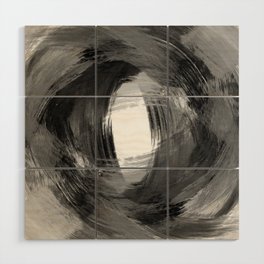 Black and Grey Modern Abstract Brushstroke Painting Vortex Wood Wall Art