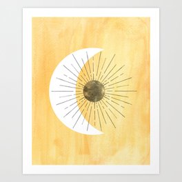 Yellow sun and moon Art Print