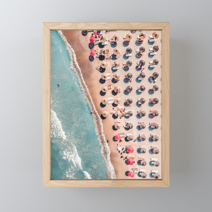 Aerial Beach Print, Red Umbrellas, Summer Beach Photography, Aerial Ocean Print, Sea Beach Print, Ocean Print, Beach Art, Home Decor Art Print Framed Mini Art Print