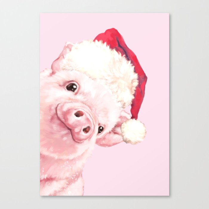 Sneaky Santa Baby Pig Canvas Print