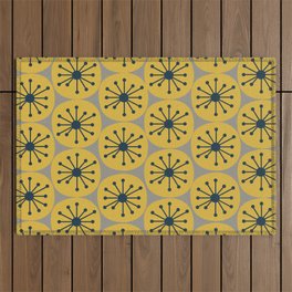 Atomic Dots Midcentury Modern Retro Pattern in Navy Blue, Light Mustard, and Gray Outdoor Rug