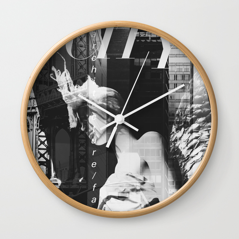 Nyc Editorial Collage Black White Wall Clock By Emilydesantis