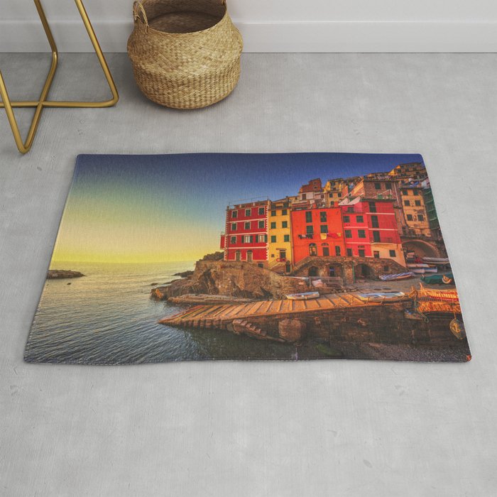 Riomaggiore town sunset in Cinque Terre, Italy Rug