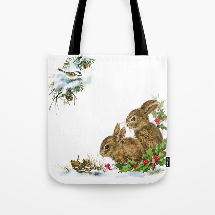 Winter in the forest - Animal Bunny Illustration Tote Bag