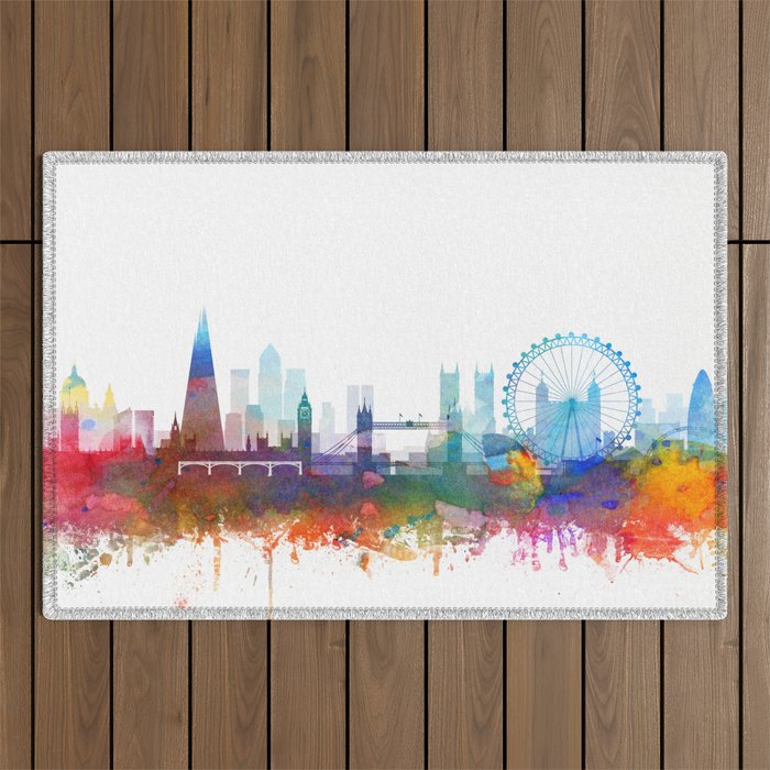 London Skyline Watercolor by Zouzounio Art Outdoor Rug