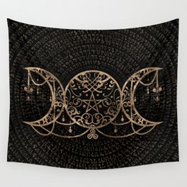 Triple Moon - Triple Goddess Gold and black Wall Tapestry