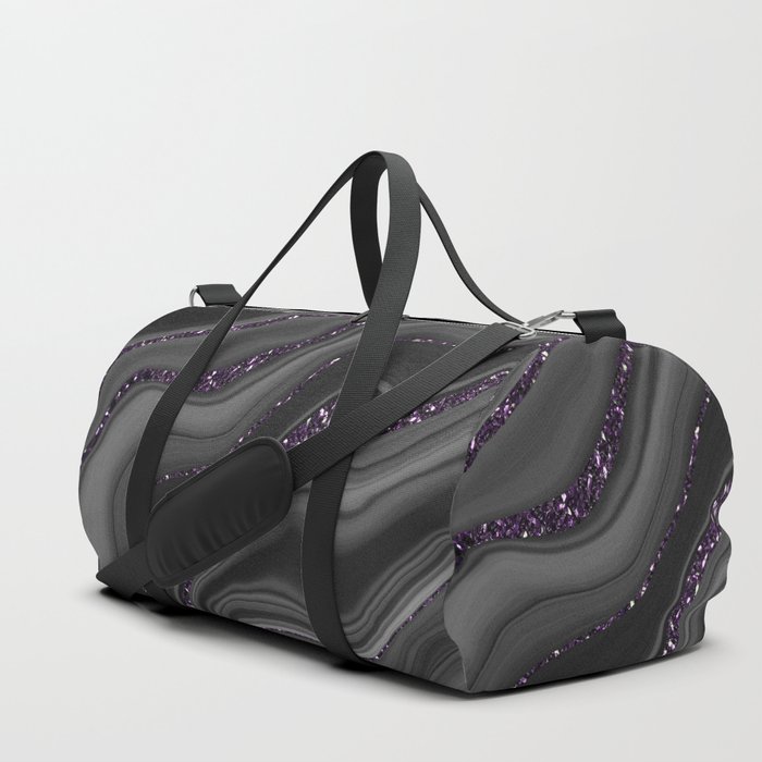 Liquid Black Gray White Agate Glitter Dream #1 #gem #decor #art #society6 Duffle Bag