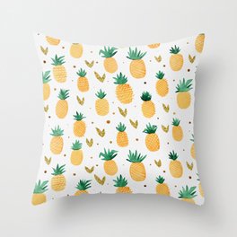 Watercolor pineapples - yellow and gold Throw Pillow