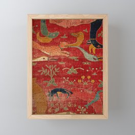 Animal Grotesques Mughal Carpet Fragment Digital Painting Framed Mini Art Print