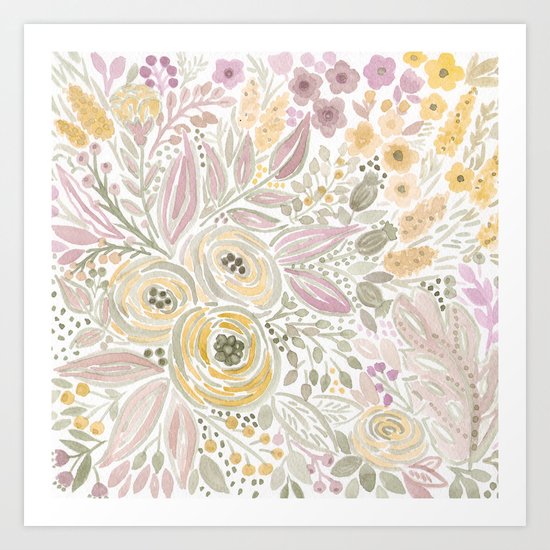 Watercolor . Flower meadow . 1 Art Print