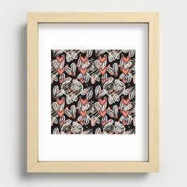 Red And Beige Heart Doddles Valentines Day Anniversary Pattern Recessed Framed Print