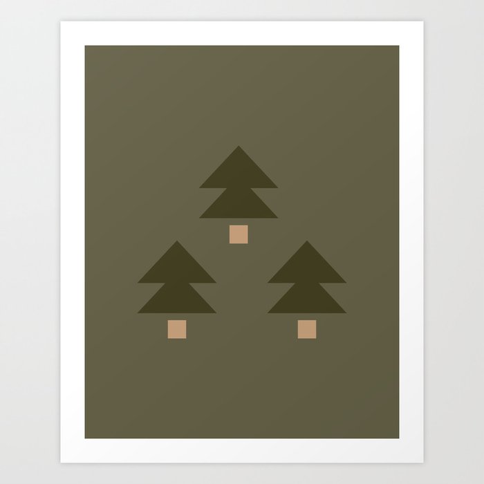 Minimal Christmas Tree - olive and forest-green Art Print