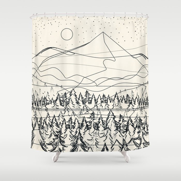 Minimal Line Mountain Beauty III Shower Curtain