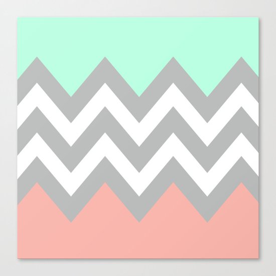 DOUBLE COLORBLOCK CHEVRON {MINT/CORAL/GRAY} Canvas Print