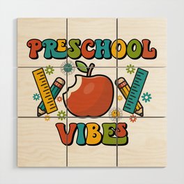 Preschool vibes school designs pencils Wood Wall Art