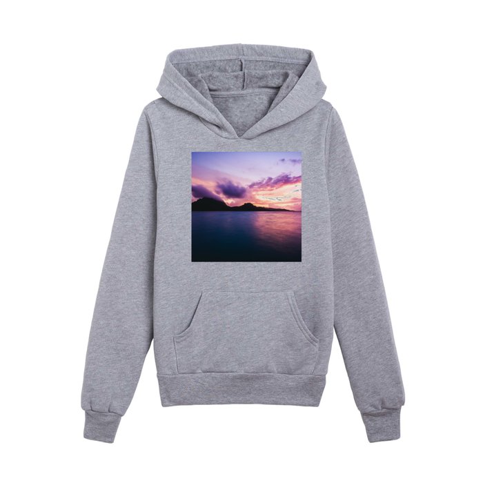 Beautiful Tropical Purple Ocean Sunset Bora Bora Kids Pullover Hoodie