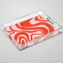 Electric Red on Pink Liquid Swirl Abstract Pattern Acrylic Tray