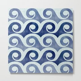Indigo Geometric Beach Waves Metal Print