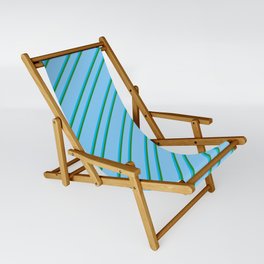 [ Thumbnail: Light Sky Blue, Deep Sky Blue, and Forest Green Colored Striped Pattern Sling Chair ]