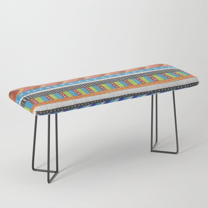 brightly colored patterned stripes Bench