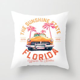 The Sunshine State, Florida: Waves & Babes. Cool Retro Summer Travel Art Throw Pillow